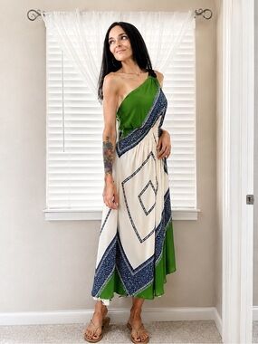 Tory Burch Sloane Silk One Shoulder Asymmetrical Maxi Dress sz6
